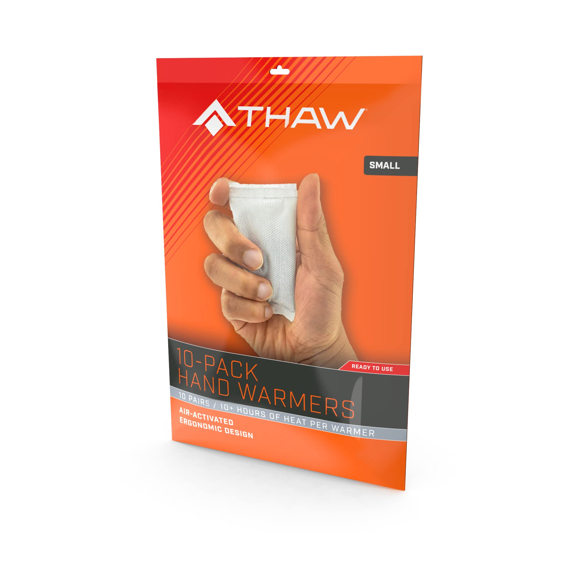Disposable Hand Warmers THAW Air-Activated, Unique Design Reacts with Air Creating a Safe and Long Lasting Hand Warmer, 10 Pair Pack, Orange