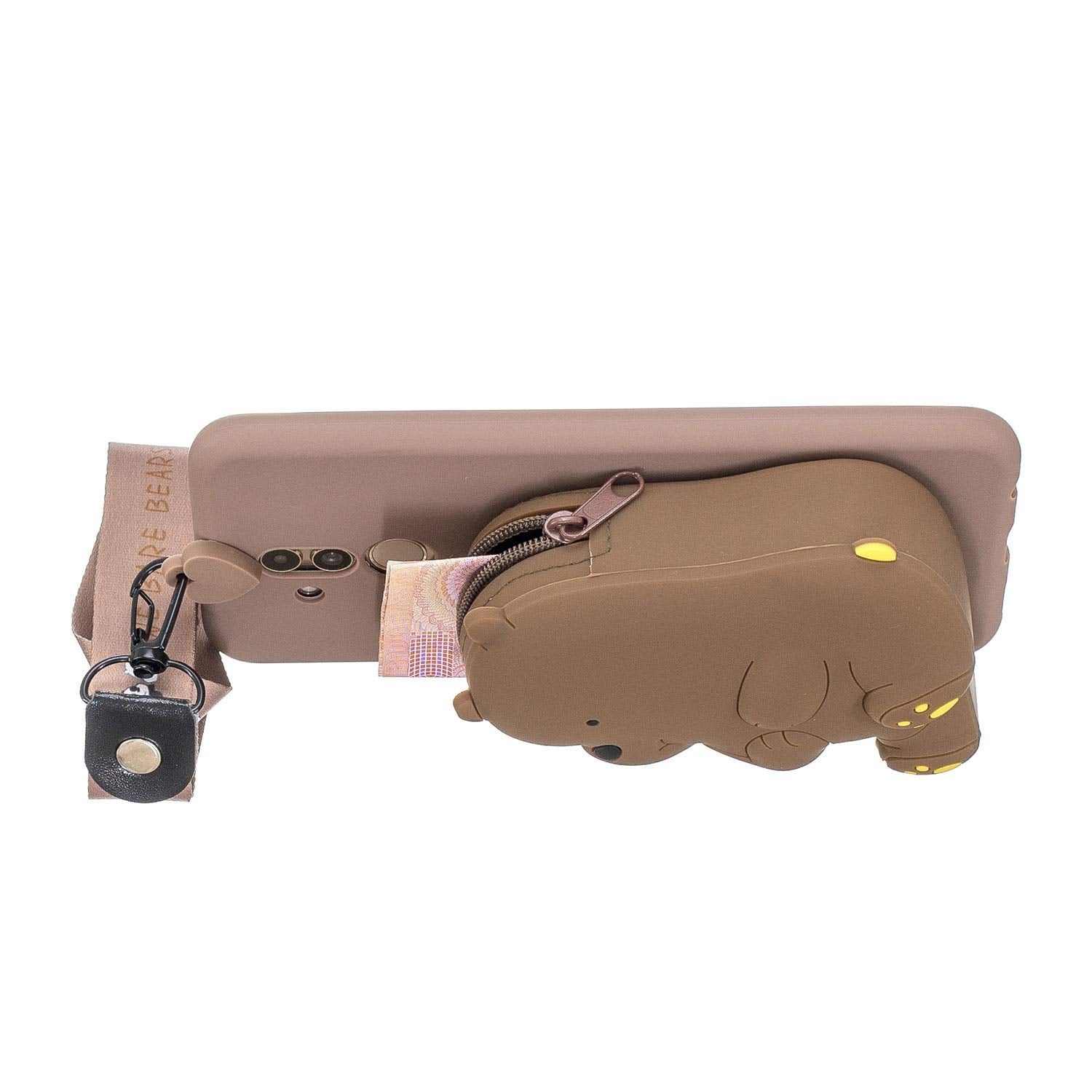 Gostyle CSF RADIATOR Wallet Case Compatible with Huawei Mate 20 Lite,Cute 3D Cartoon Animal Soft Silicone TPU Back Cover with Zipper Pocket and Neck Lanyard Strap Protective Cover,Brown Bear