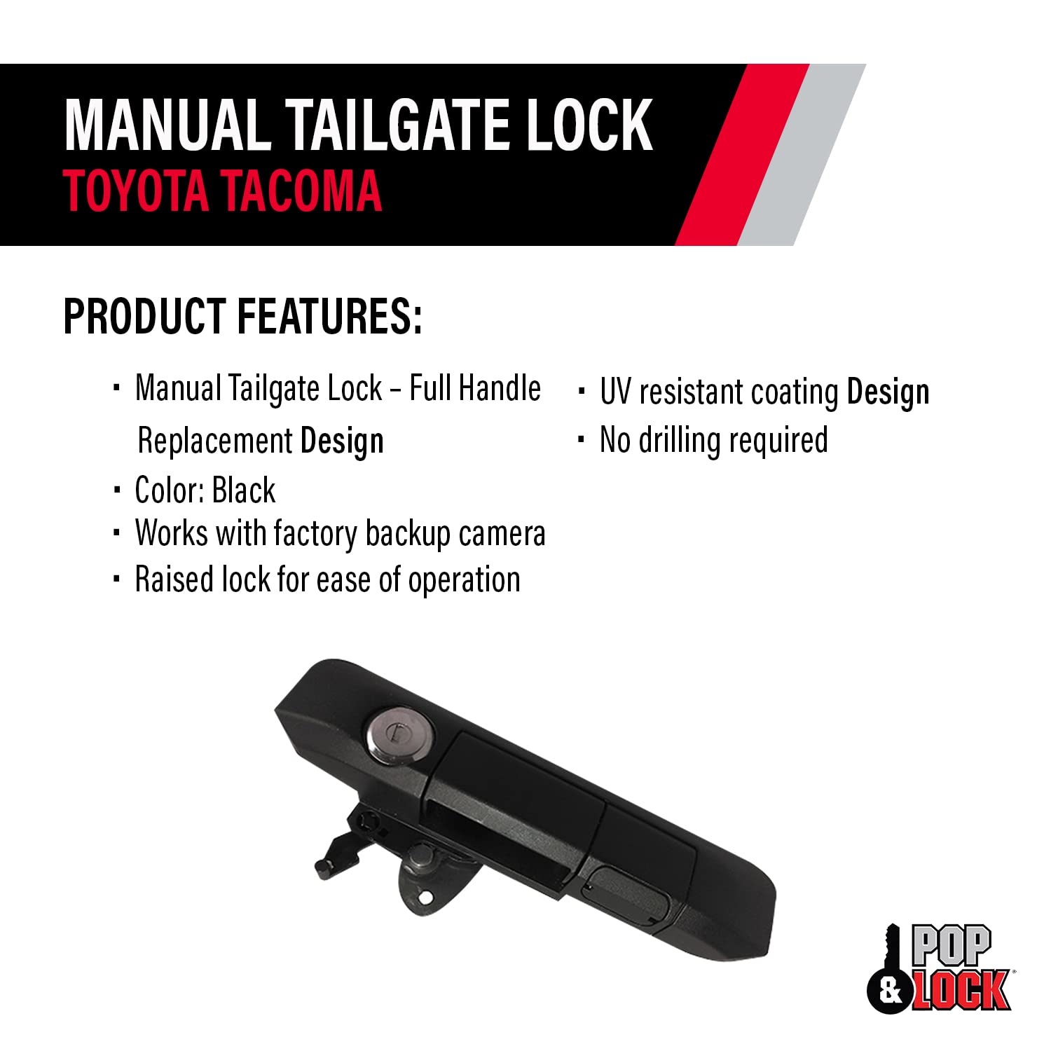 Pop & Lock PL5400 Manual Black Tailgate Lock with Bolt Codeable Technology for Toyota Tacoma