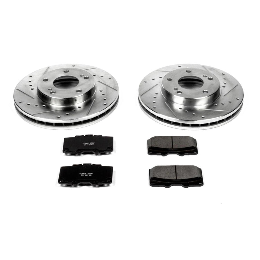 Power Stop K3100 Z23 Carbon Fiber Brake Pads with Drilled & Slotted Brake Rotors Kit For Nissan 300ZX 1989-1996 [Model Specific]