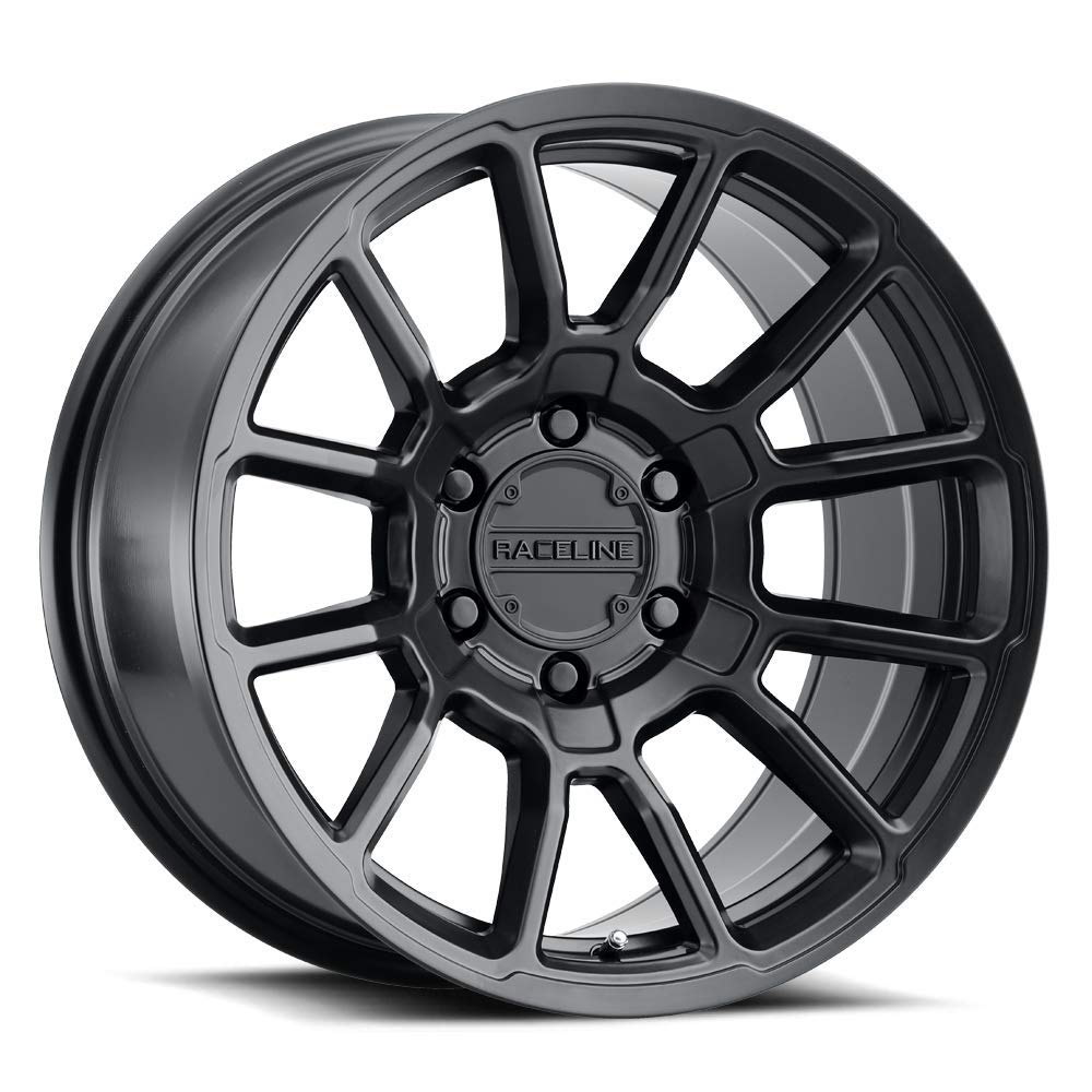 950B Raceline Wheels GAUGE Wheel Satin Black 18X9"5X127 Bolt Pattern +18mm Offset/(5.57"B/S) Split Spoke Aluminum Passenger Car Wheels, Full Size Replacement Black Car Rims