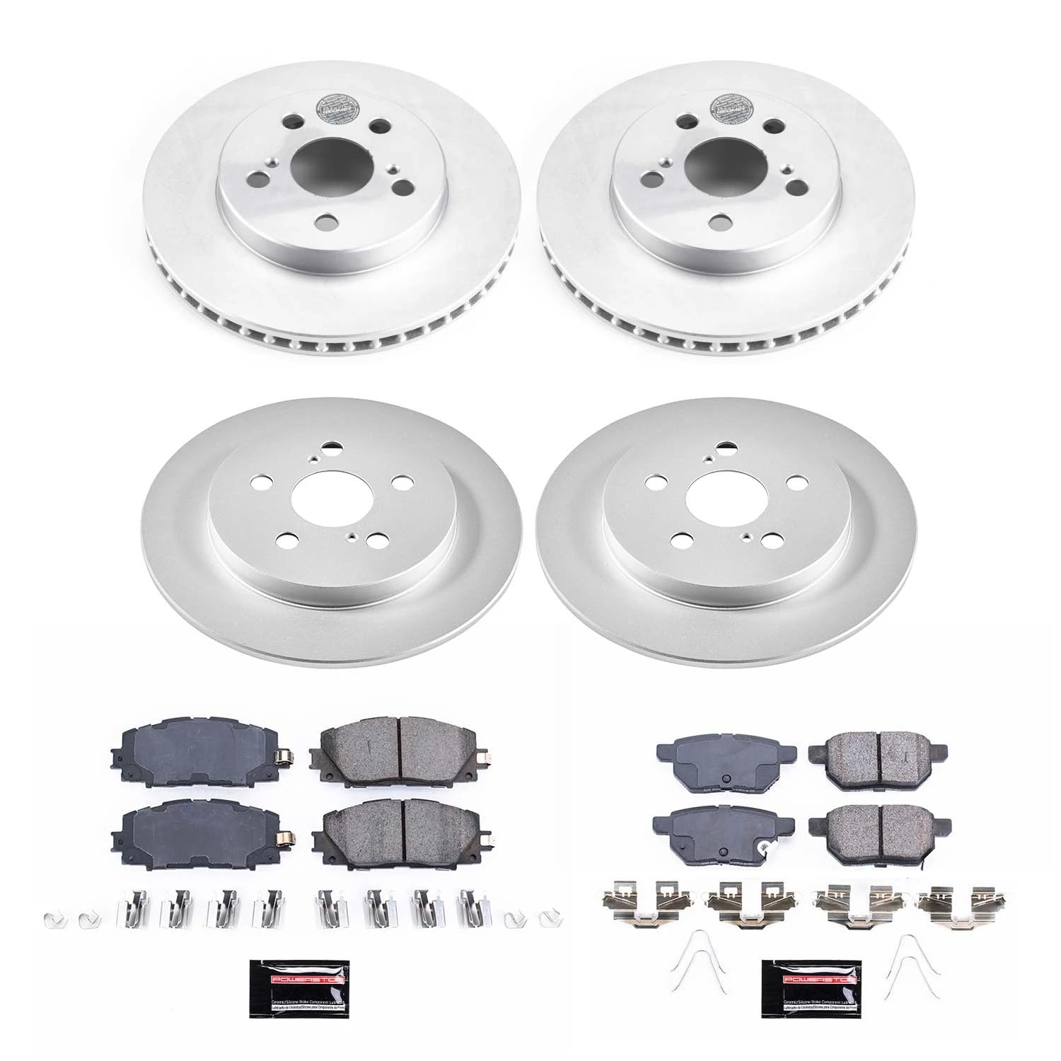 Power Stop Coated Brake Rotor and Ceramic Brake Pads CRK7632- Front & Rear For Toyota Prius 2016-2022 [Model Specific]