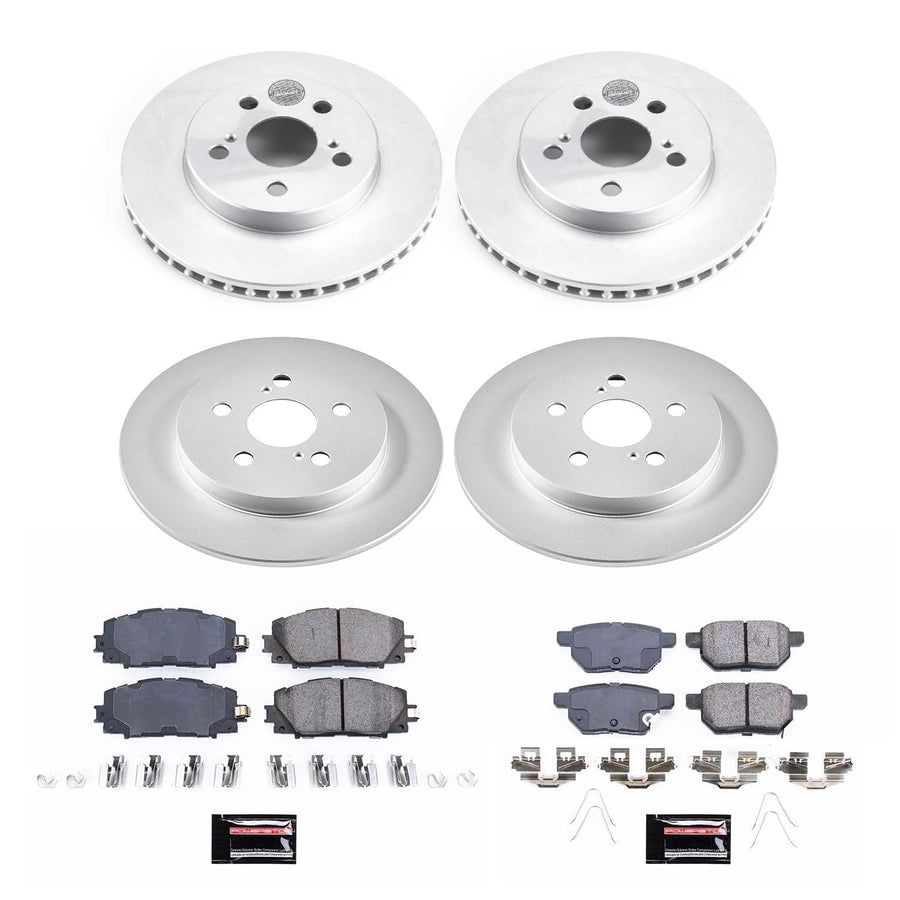 Power Stop Coated Brake Rotor and Ceramic Brake Pads CRK7632- Front & Rear For Toyota Prius 2016-2022 [Model Specific]