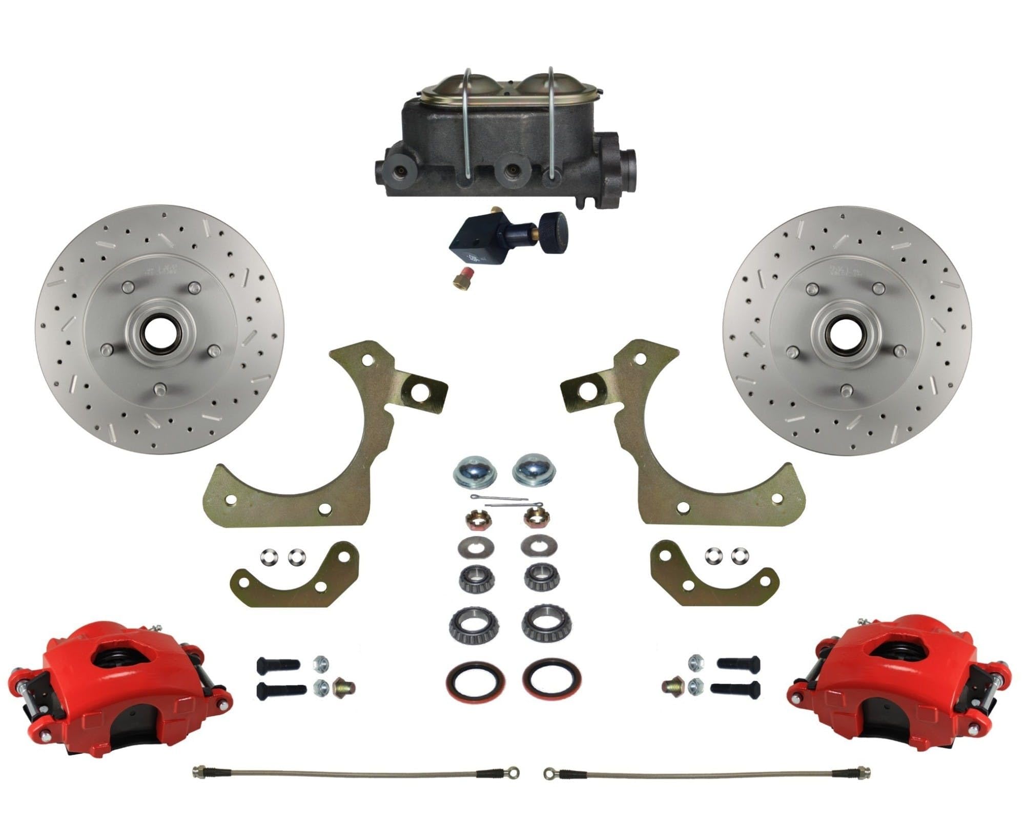 Brakes Leed Manual Front Disc Brake Conversion Kit With Adjustable Proportioning Valve Maxgrip Xds Red Calipers