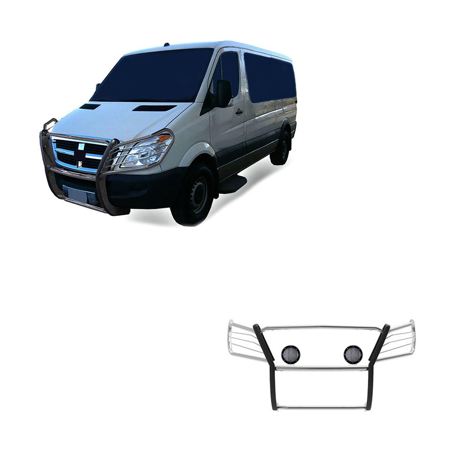 Modular Black Horse Grille Guard S/S W/Pair of 5.3" LED Light Compatible with 07-09 Dodge Sprinter-Freightliner 2500/3500|07-11-Benz Sprinter 1500|10-18-Benz Sprinter 2500/3500-17D502MSS-PLFB