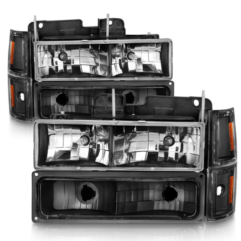 CHEVY BLAZER (FULL SIZE) ANZO USA 94 / CHEVY C/K1500 94-99/2500/3500 94-00 / SUBURBAN 94-99 / TAHOE 95-99 CRYSTAL HEADLIGHTS BLACK W/SIGNAL & SIDE MARKERS AMBER (8PCS)