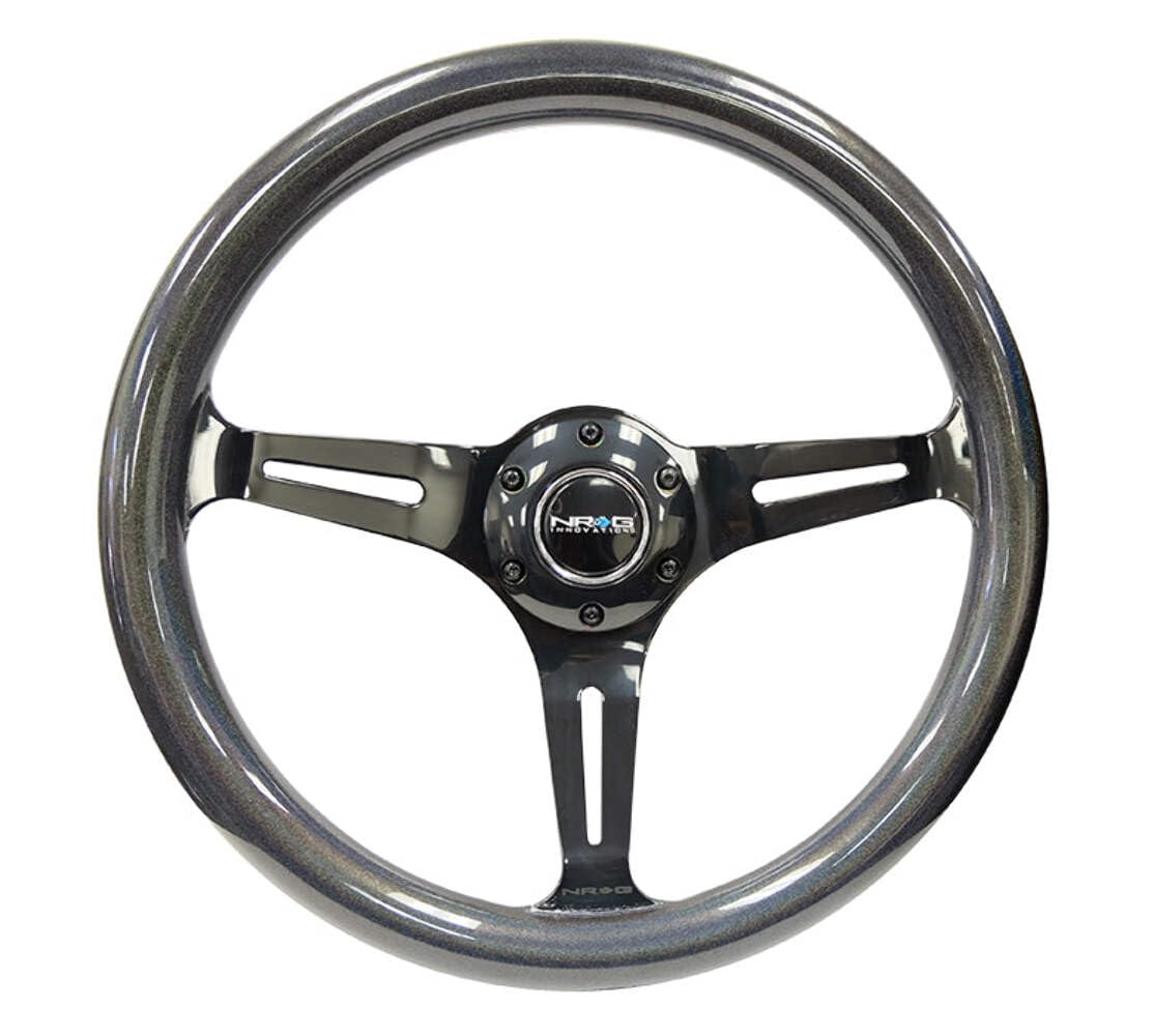 NRG Innovations Classic Wood Grain NRG-ST-015BC-CN Steering Wheel- 350mm 25mm Deep, 3 Black Spokes- Pearlescent Paint Grip