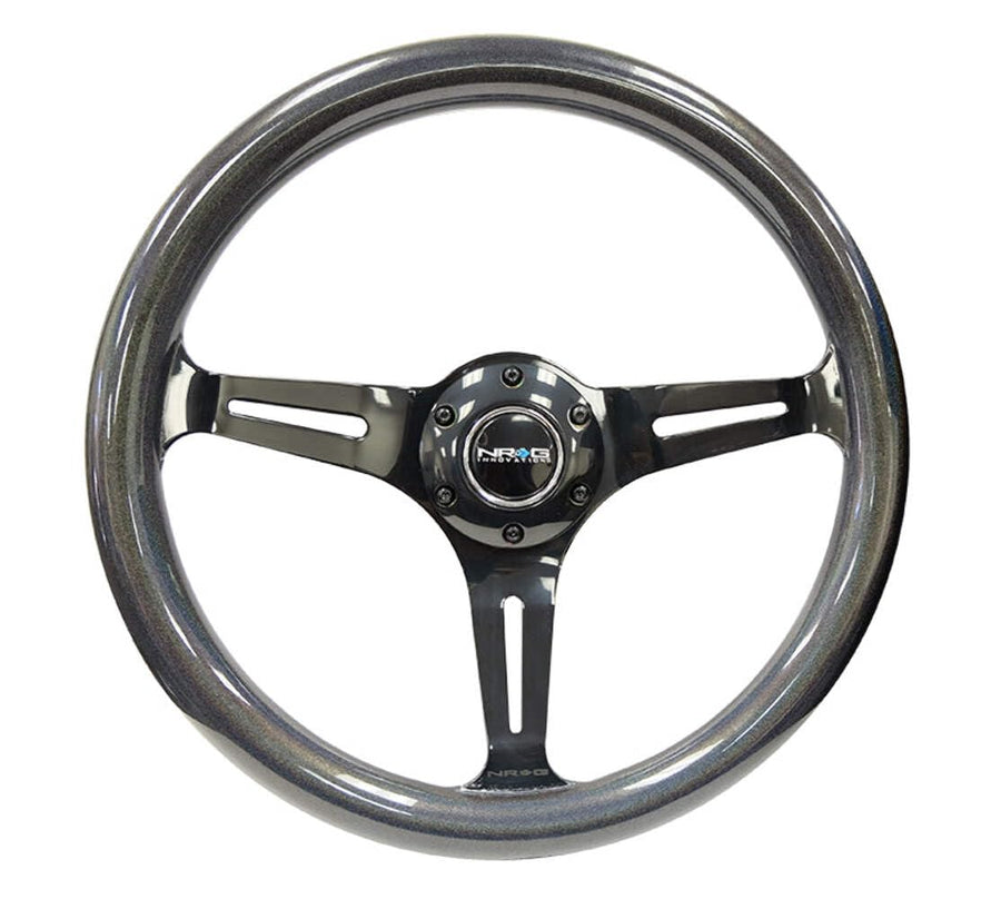 NRG Innovations Classic Wood Grain NRG-ST-015BC-CN Steering Wheel- 350mm 25mm Deep, 3 Black Spokes- Pearlescent Paint Grip