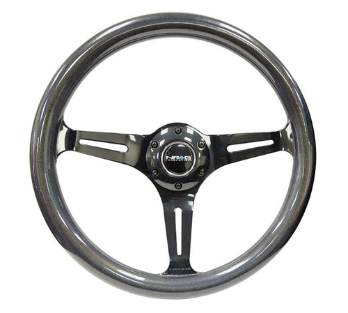 NRG Innovations Classic Wood Grain NRG-ST-015BC-CN Steering Wheel- 350mm 25mm Deep, 3 Black Spokes- Pearlescent Paint Grip