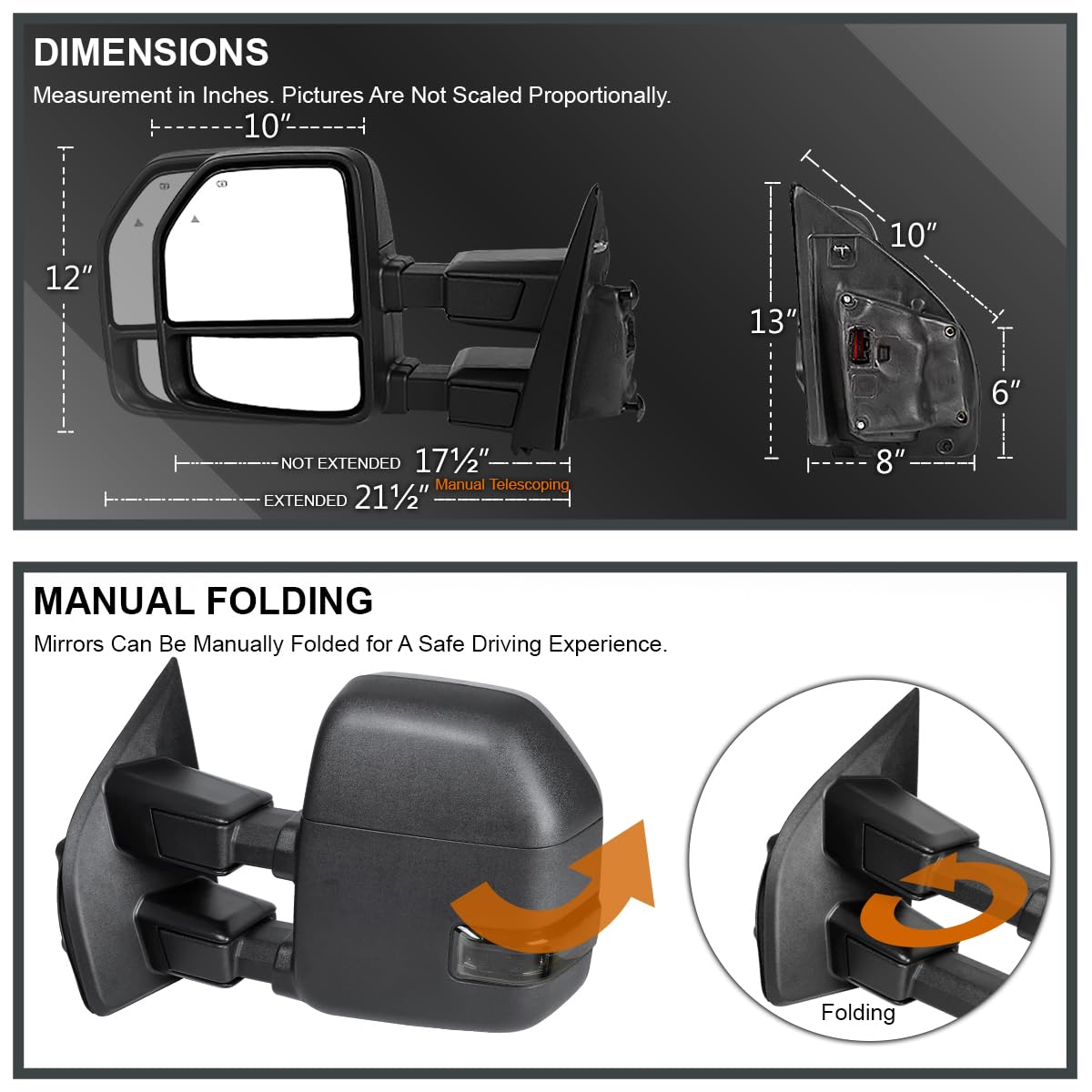 Tow Mirrors Spec-D Tuning Power Heated w/Temperature Sensor +Smoke LED Signal Compatible with 2017-2019 Ford F250 F350 F450 Super Duty Left + Right Pair