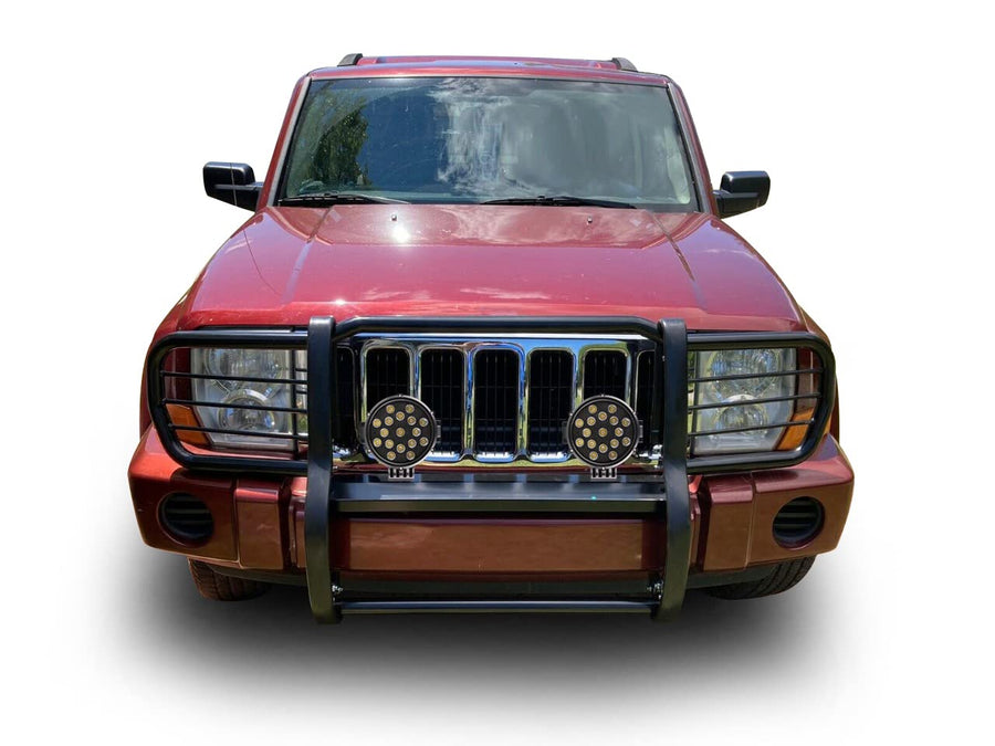 Grille Brush Black Horse Bumper Guard Modular Come with Pair of 7.0" Dia.LED Lights with Black Trim Rings Compatible with 2006-2010 Jeep Commander-17A081000MA-PLB