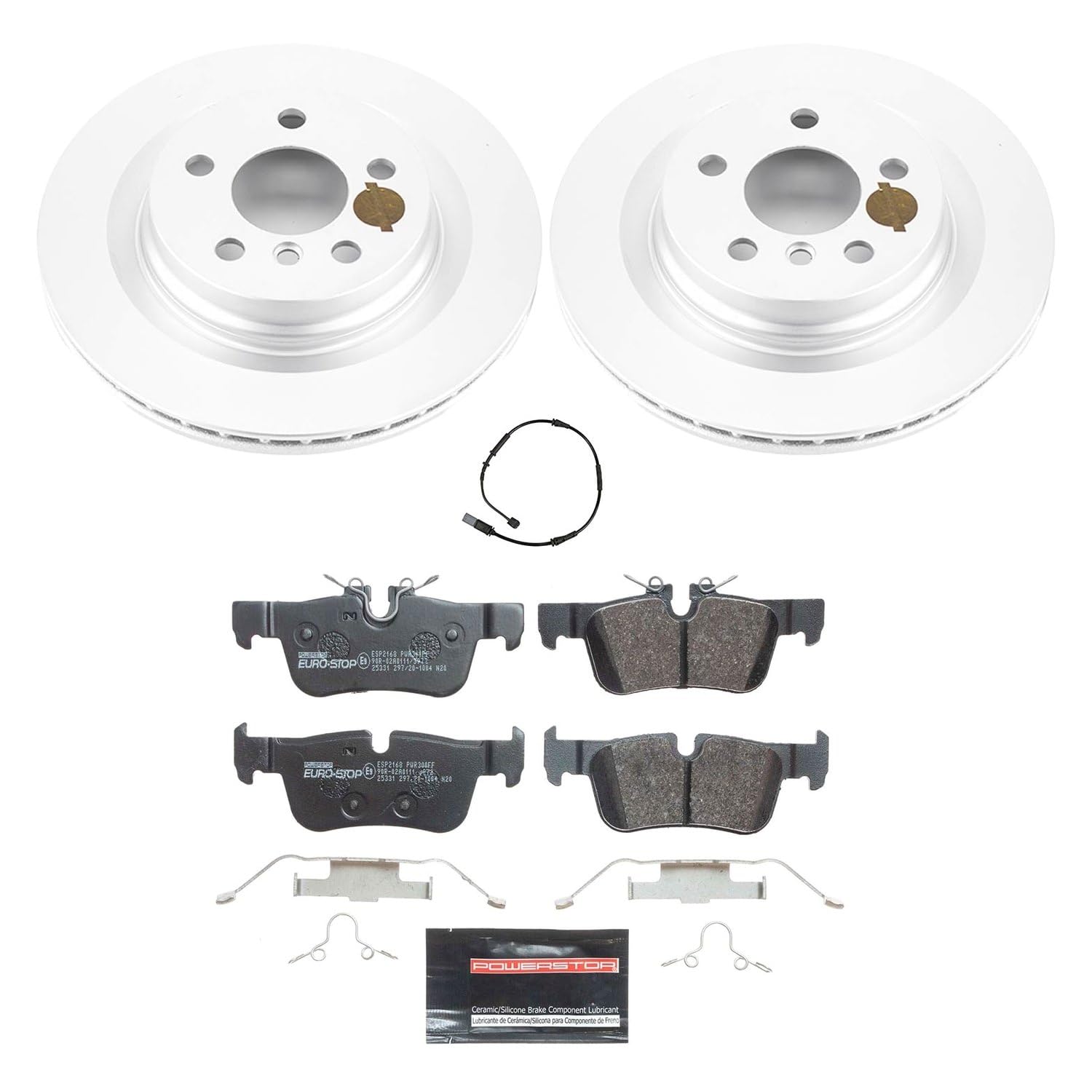 Euro-Stop Power Stop ESK7899 Rear Brake Kit- Coated Brake Rotors & Ceramic Brake Pads For 228i Gran Coupe, 228i xDrive Gran Coupe, X1, X2, Mini Cooper Clubman, Mini Cooper Countryman [Model Specific]