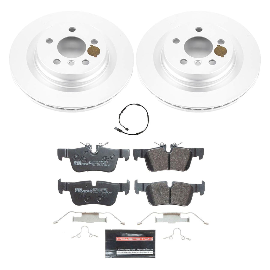 Euro-Stop Power Stop ESK7899 Rear Brake Kit- Coated Brake Rotors & Ceramic Brake Pads For 228i Gran Coupe, 228i xDrive Gran Coupe, X1, X2, Mini Cooper Clubman, Mini Cooper Countryman [Model Specific]