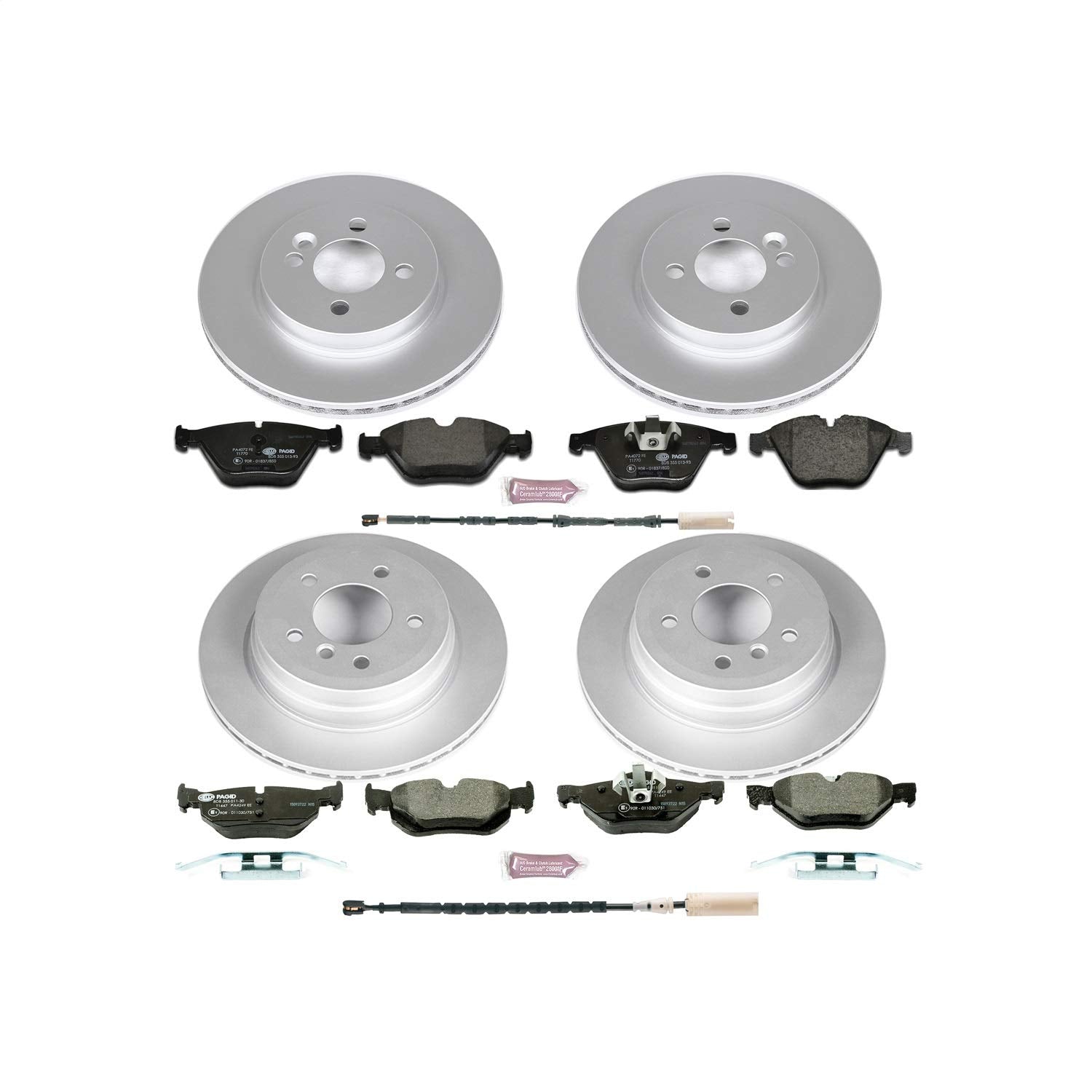 Power Stop ESK6074 Euro-Stop Front & Rear Brake Kit and 1 Front & 1 Rear Sensor Wires For BMW 328i xDrive 2011-2013 [Model Specific]