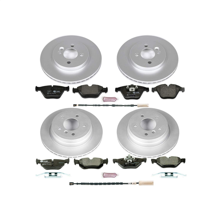 Power Stop ESK6074 Euro-Stop Front & Rear Brake Kit and 1 Front & 1 Rear Sensor Wires For BMW 328i xDrive 2011-2013 [Model Specific]