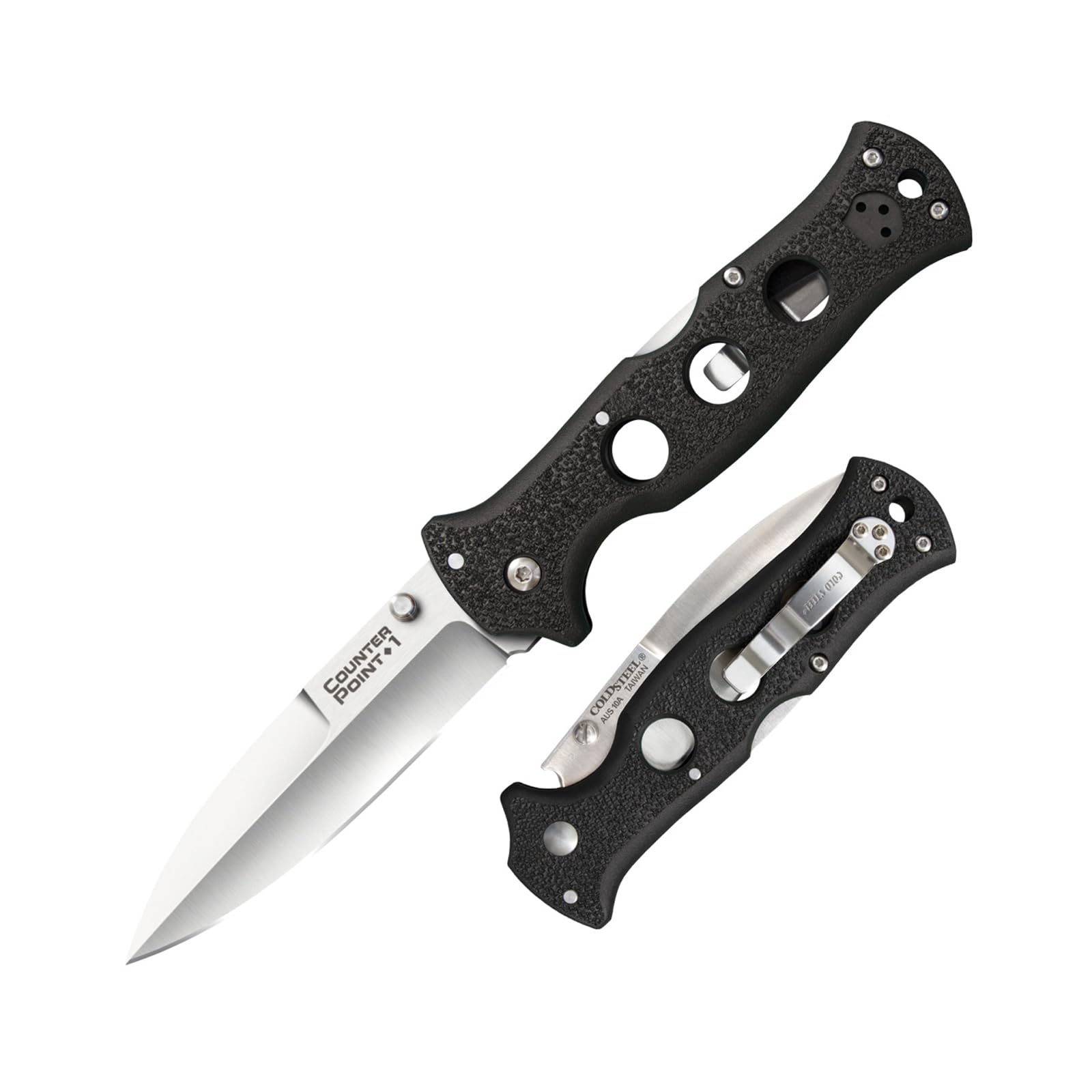 Cold Steel Folding Knife Counter Point with Tri-Ad Lock and Pocket Clip, Counter Point 1, Silver & Black