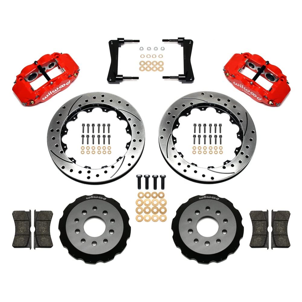 Wilwood Superlite Narrow 6R Front Hat Kit 13.06in Drill Red 2005-2014 Mustang