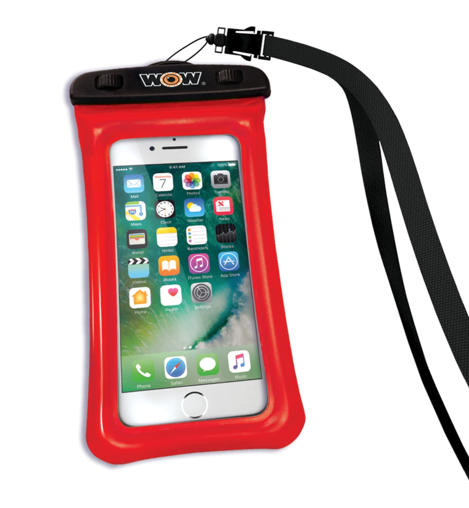 WOW Sports Phone Pouch Waterproof with Floatation and Lanyard – 5X8 Inch Snowproof, Dustproof, Sandproof, and Waterproof Cell Case Red
