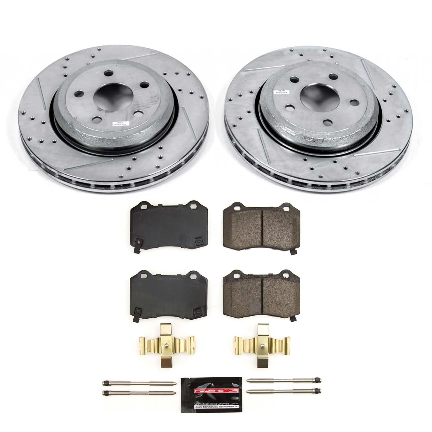 Power Stop Z23 K8758 Rear Brake Kit-Drilled/Slotted Brake Rotors & Carbon Ceramic Brake Pads For Dodge Durango 2018-2023, Jeep Grand Cherokee 2018-2021 [Model Specific]