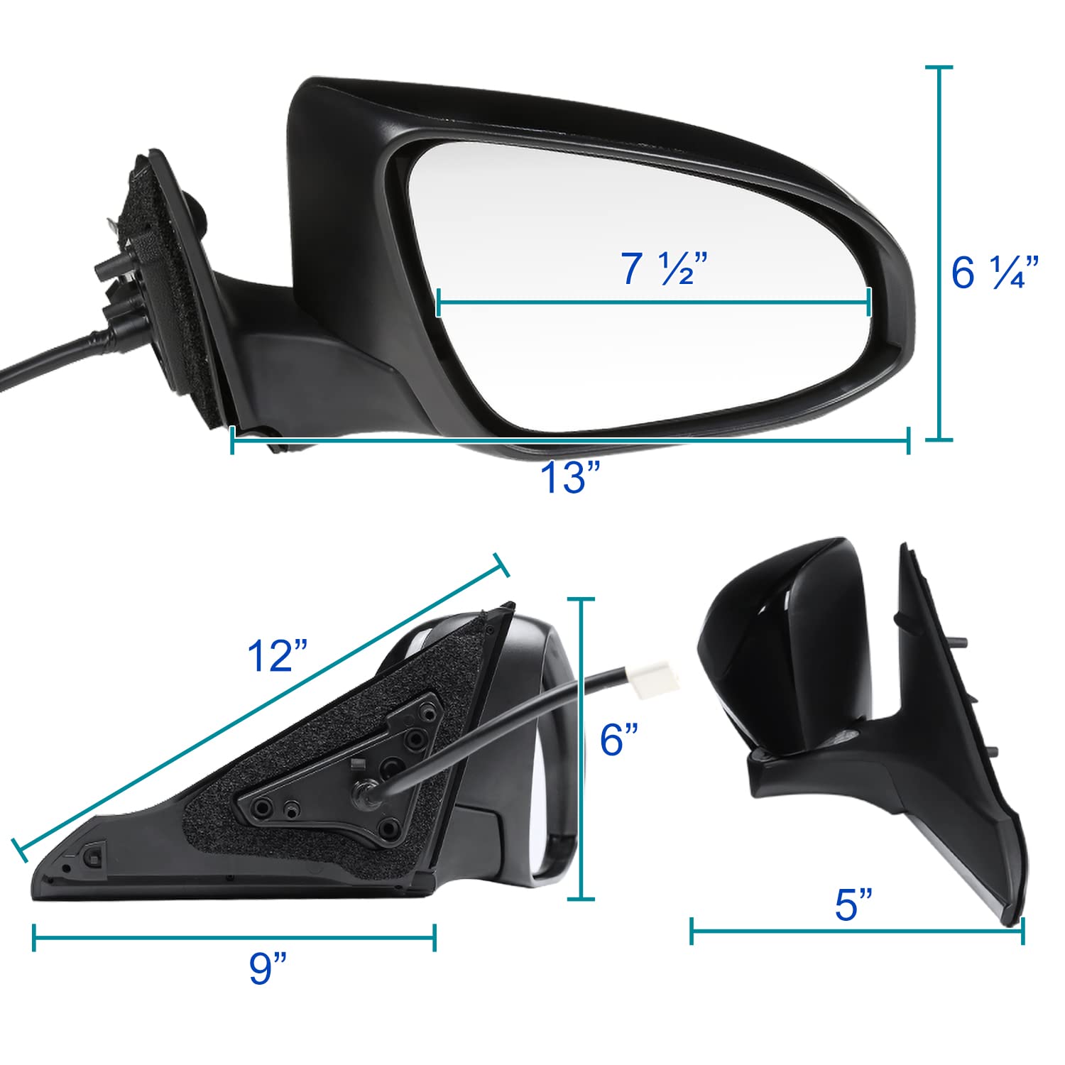 5-Pin Black Power Heated Fold Right Passenger Side Mirror Spec-D Tuning Compatible with 2015-2018 Toyota Camry