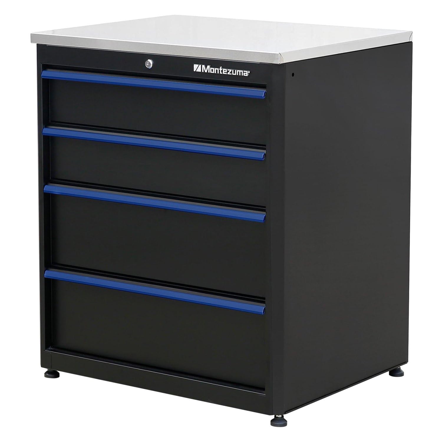 Garage Tool Storage System Montezuma - 30.5 x 24" Locking 4 Drawer Workbench with Ball Bearing Slides & Stainless Steel Worktop - BKMG30244BC