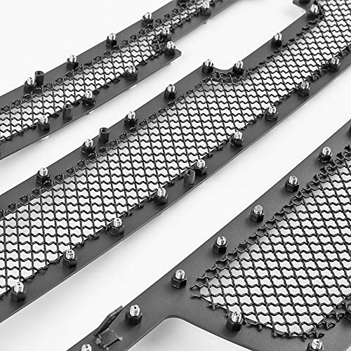 Spec-D Tuning Black Rivet Mesh Upper&Lower Main Grille Inserts 3PC Compatible with 2007-2013 Chevy Silverado 1500