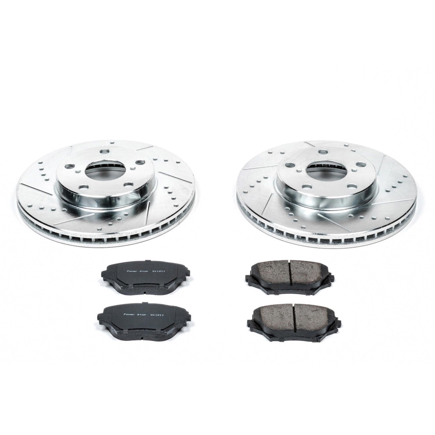 Power Stop K2419 Z23 Carbon Fiber Brake Pads with Drilled & Slotted Brake Rotors Kit For Toyota RAV4 2001-2005 [Model Specific]