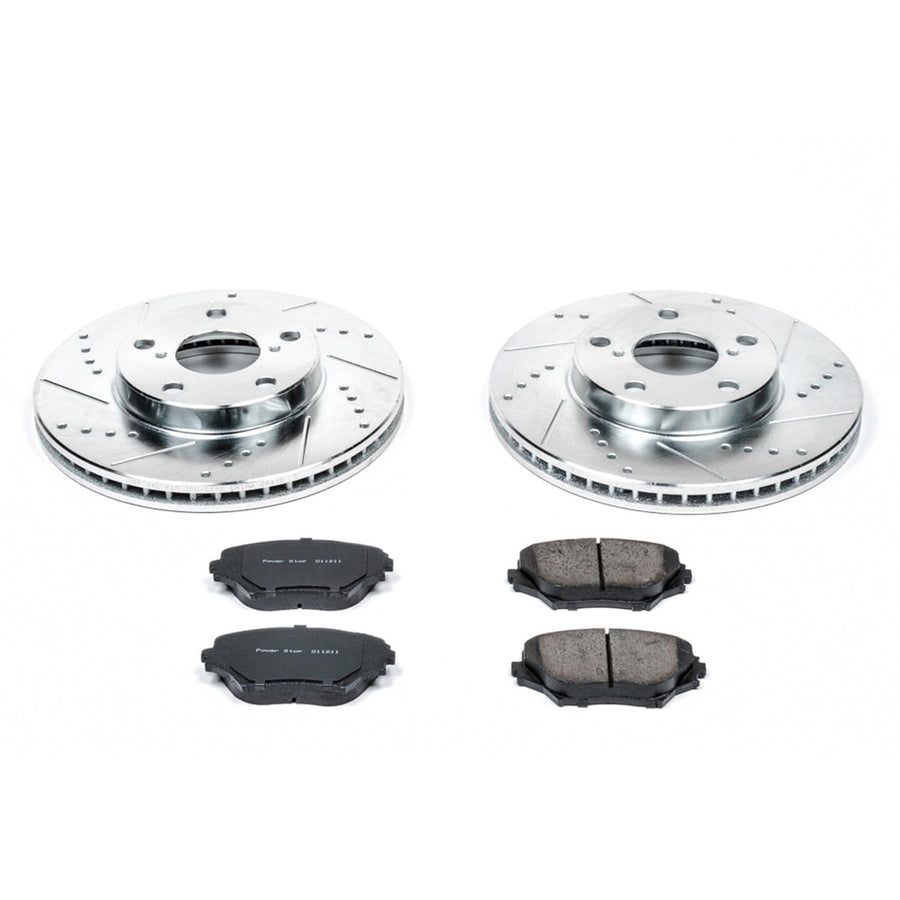Power Stop K2419 Z23 Carbon Fiber Brake Pads with Drilled & Slotted Brake Rotors Kit For Toyota RAV4 2001-2005 [Model Specific]