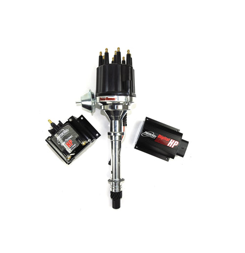 HP01 Pertronix Bundle Digital HP Ignition Box (Chevy SB/BB Mag Trigger Billet Distributor Black Male Cap, HP E-core 45,000 Volt .02 Ohms Coil), 1 Pack