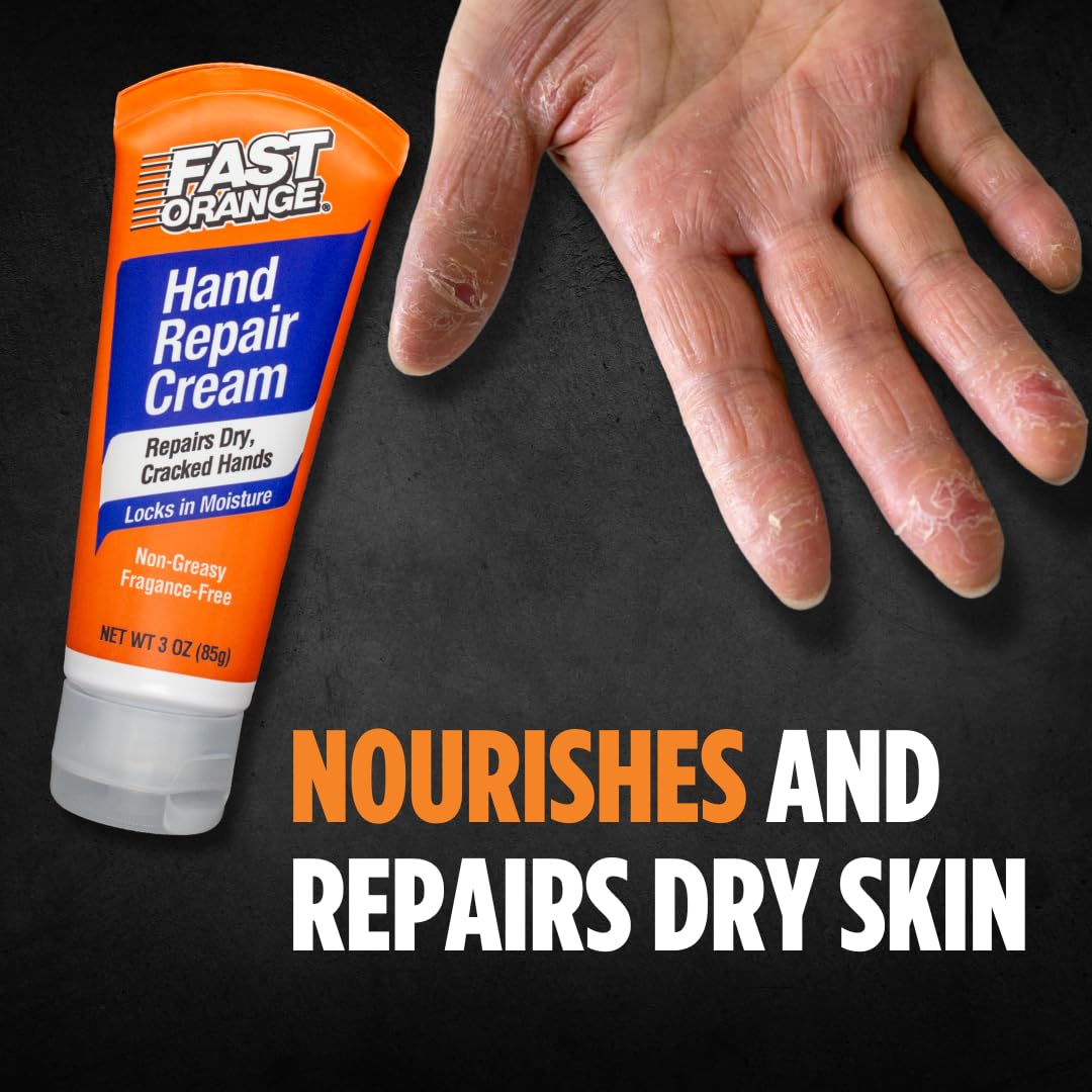 Hand Repair Cream Fast Orange, Repairs Dry & Cracked Hands after Heavy-Duty Automotive Work, Compact Size On-the-go 3oz, Non-Greasy and Unscented