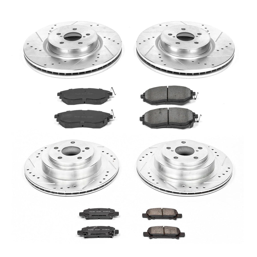 Power Stop K286 Z23 Carbon Fiber Brake Pads Front and Rear with Drilled & Slotted Brake Rotors Kit For Subaru Legacy 2005-2009 [Model Specific]