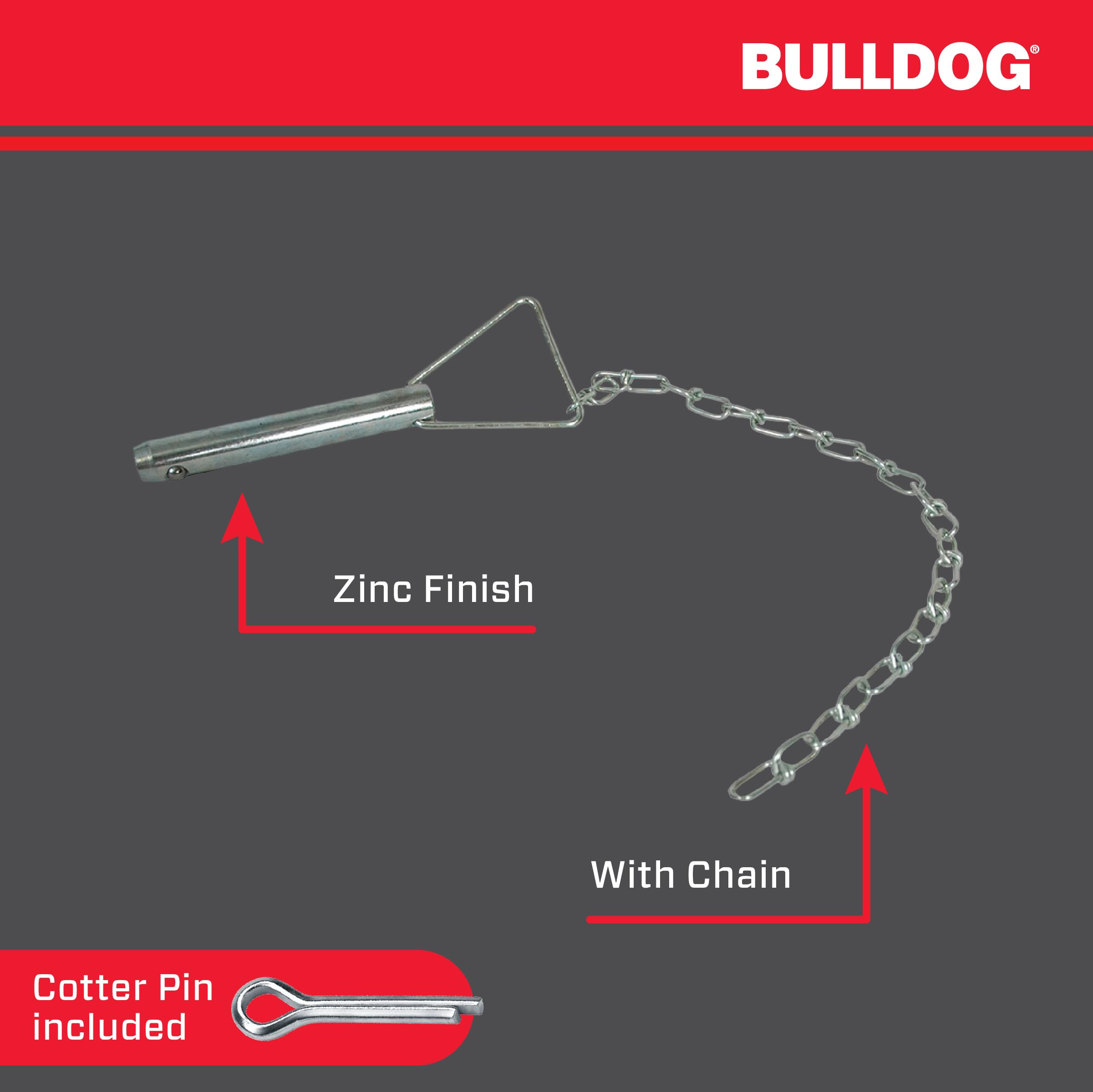 500232 Bulldog Trailer Jack Accessory, Kit, 5/8 Inch Pull Pin, 4.25 Inch Tall, w/Chain for 190's