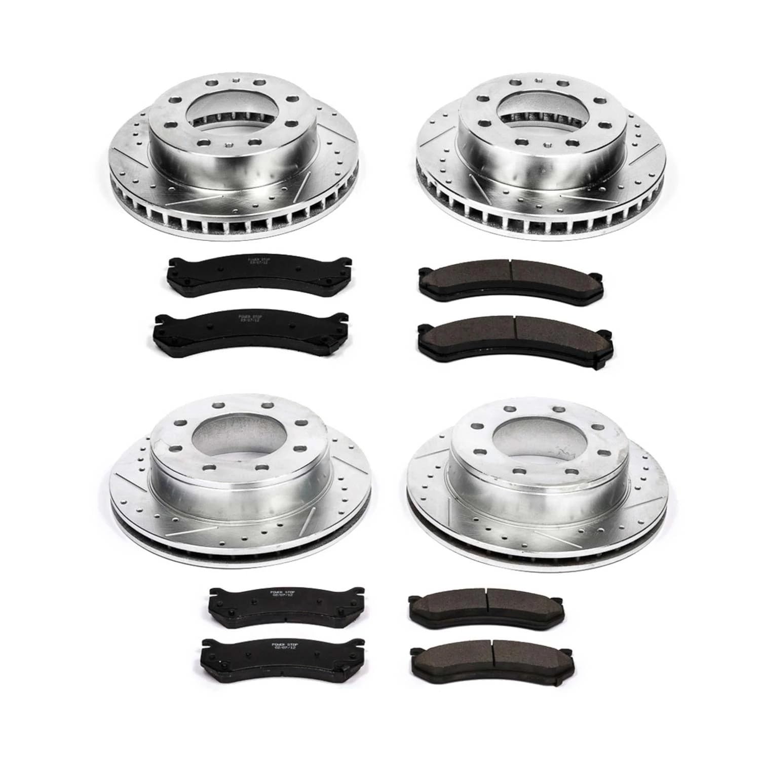 Power Stop K2023 Z23 Carbon Fiber Brake Pads Front and Rear with Drilled and Slotted Brake Rotors Kit For Chevy Silverado Suburban GMC Sierra Yukon XL Hummer H2, 8 Lug
