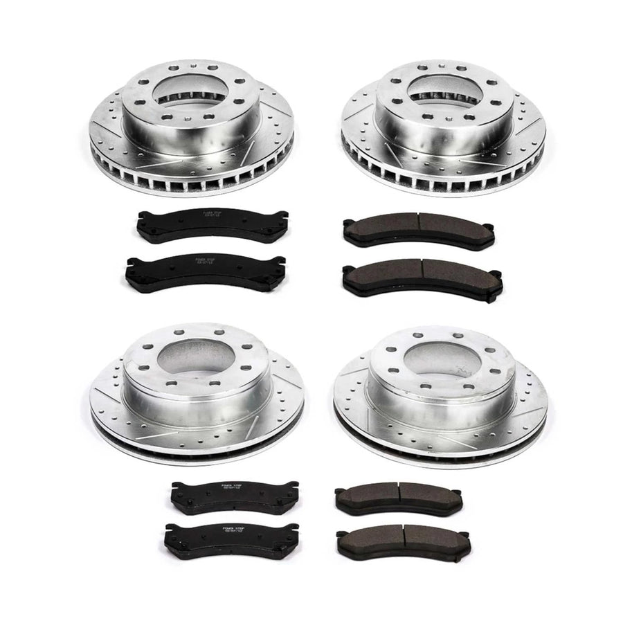 Power Stop K2023 Z23 Carbon Fiber Brake Pads Front and Rear with Drilled and Slotted Brake Rotors Kit For Chevy Silverado Suburban GMC Sierra Yukon XL Hummer H2, 8 Lug