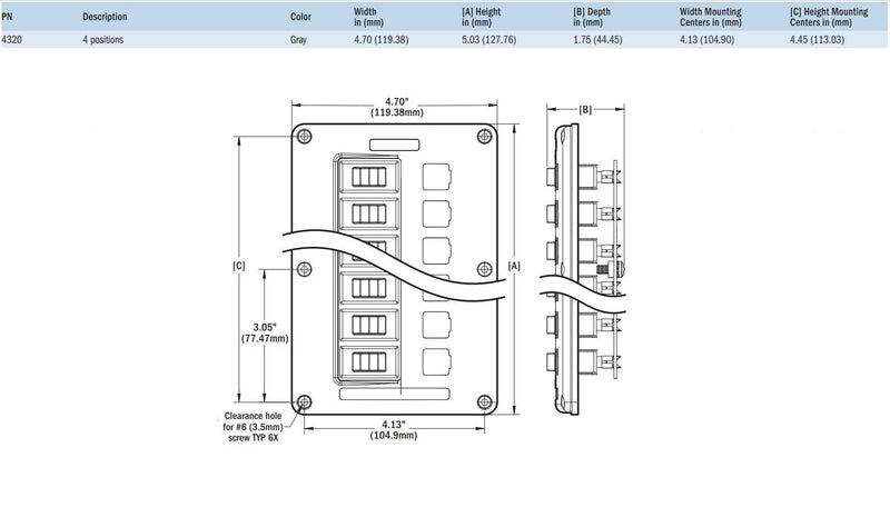 Water-Resistant Blue Sea Systems Circuit Breaker Switch Panel, Gray, 4 Positions