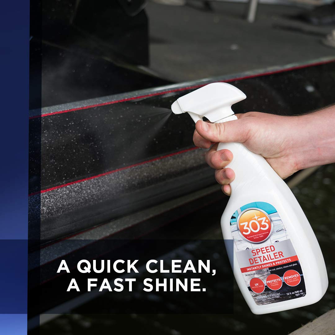 Marine Speed Detailer 303 Products - Instantly Shines And Protects - UV Protection - Protects Against Fading - Removes Dust, Dirt, And Smudges, 32 fl. oz. (30205)Packaging May Vary, White