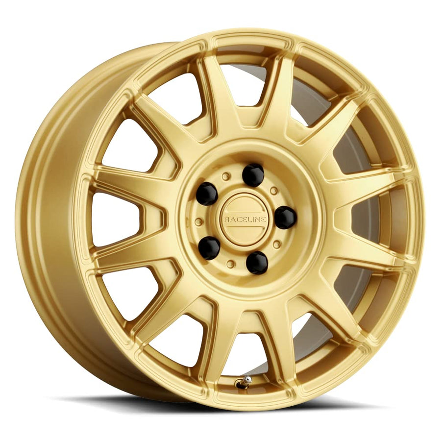 401GD Raceline Wheels AERO Wheel Gold 17X8"5X100 Bolt Pattern 40mm Offset/(6.1"B/S) 12 Spoke Aluminum Passenger Car Wheels, Full Size Replacement Gold Car Rims