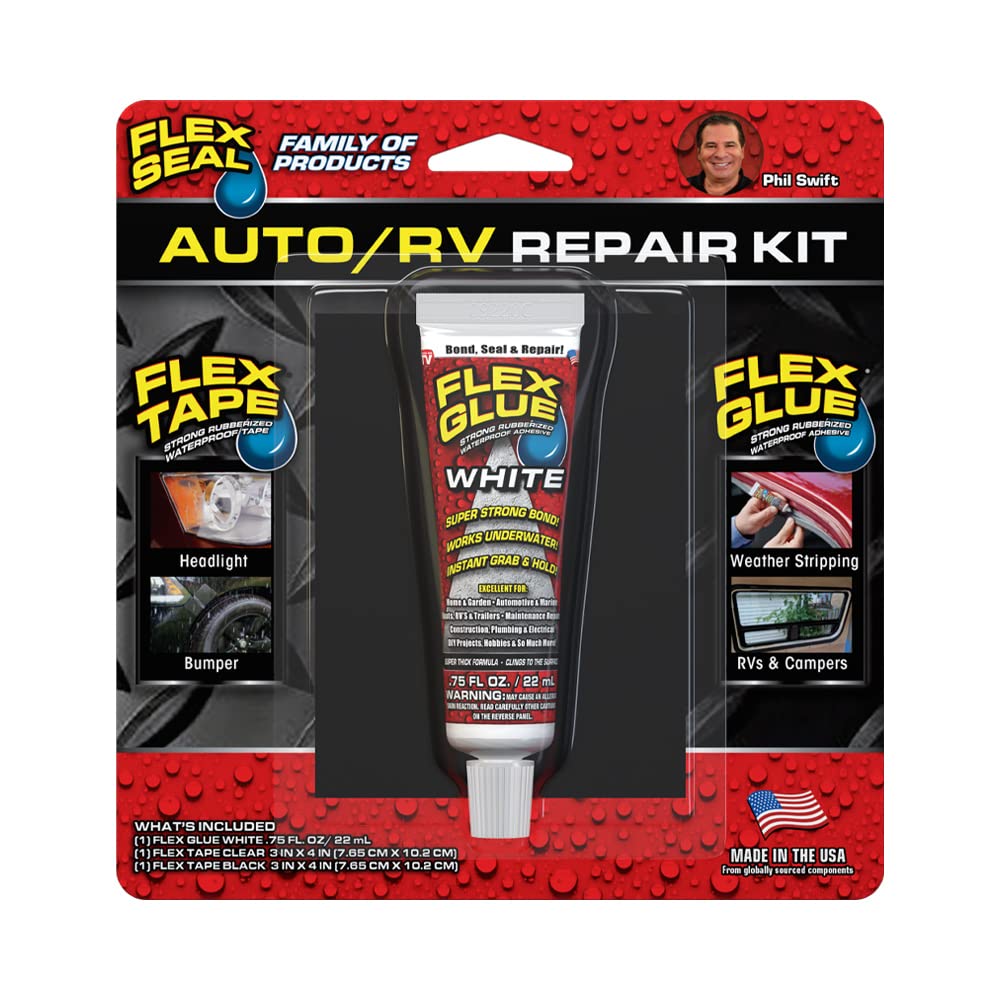 Auto/RV Flex Seal Repair Kit, Super Strong, Waterproof, Rubberized, UV Resistant, Car, Truck, Motorcycle, Seal and Patch, Bond and Repair, Quick Fix for Rips and Tears