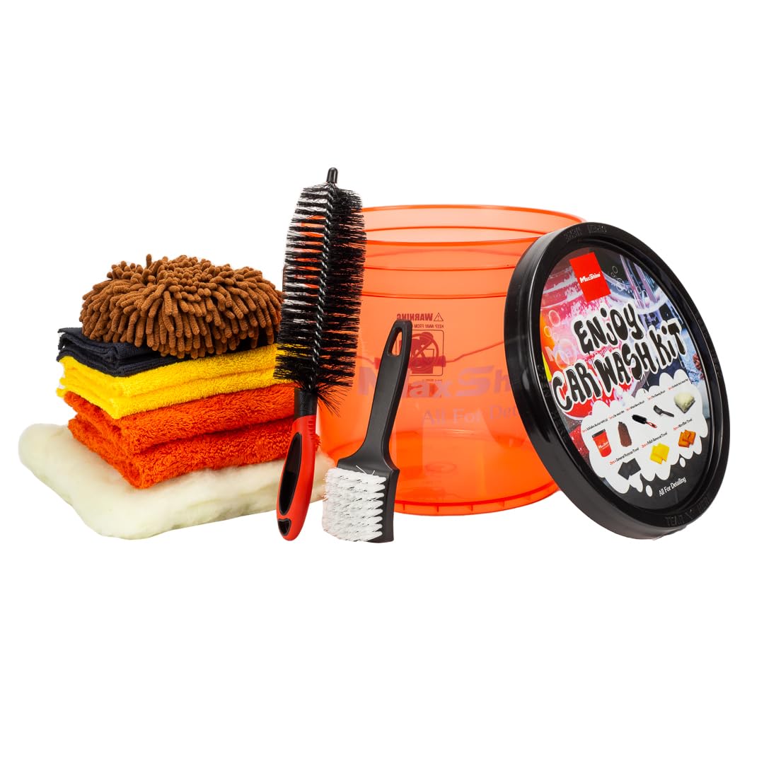 3.5-Gallon Maxshine Car Wash Kit – Deluxe Plus Auto Detailing Set with Microfiber Towels, Brushes, Mitts & Drying Pad for Professional Car Cleaning