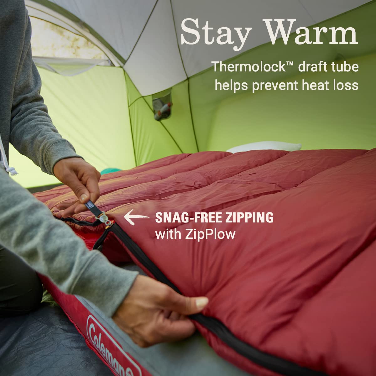 Coleman 30/40/50°F Flatlands Sleeping Bag, Made from 100% Recycled Material, Big & Tall Options, Cool-Weather Sleeping Bag for Camping, Sleepovers, Guests & More