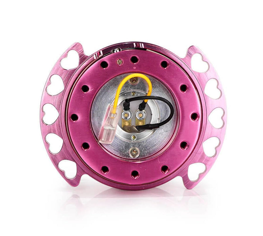 NRG Innovations Gen 2.0 NRG-SRK-222PK-PK Steering Wheel Quick Release Kit Adapter Pink Body/PinkHeart Cutout Ring 6x70mm & 6x74mm Bolt Pattern