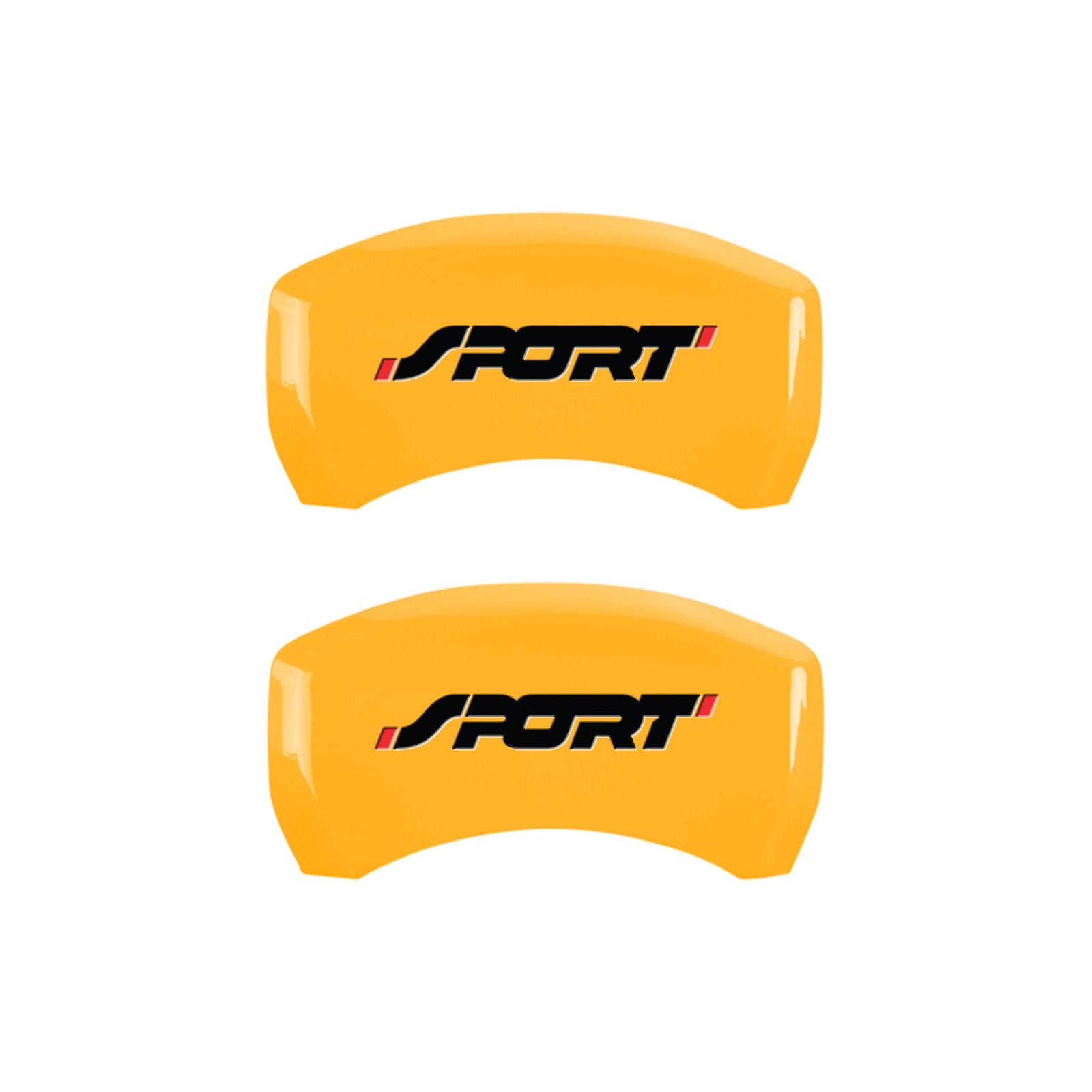 Caliper Covers MGP 10229SSP1YL Yellow (Set of 4, Engraved Front and Rear: No bolts/Sport, Yellow powder coat finish, black characters)