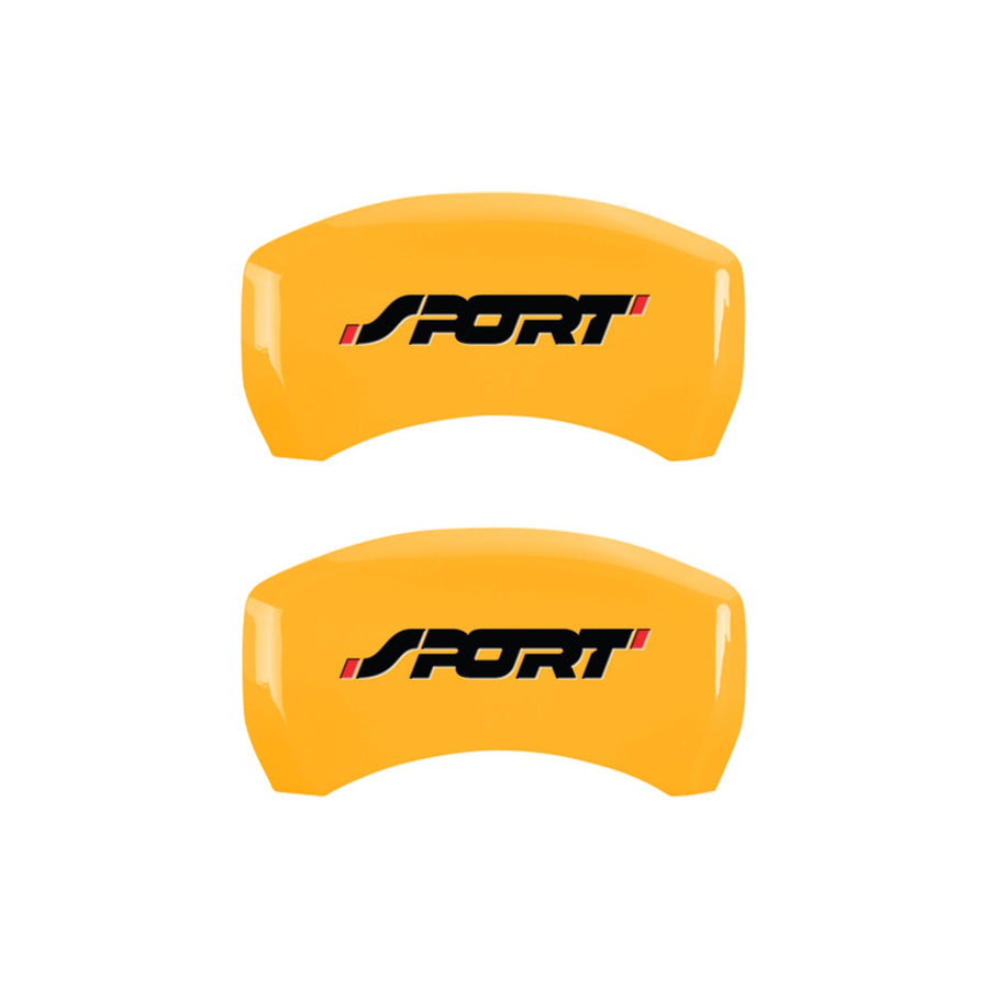 Caliper Covers MGP 10229SSP1YL Yellow (Set of 4, Engraved Front and Rear: No bolts/Sport, Yellow powder coat finish, black characters)