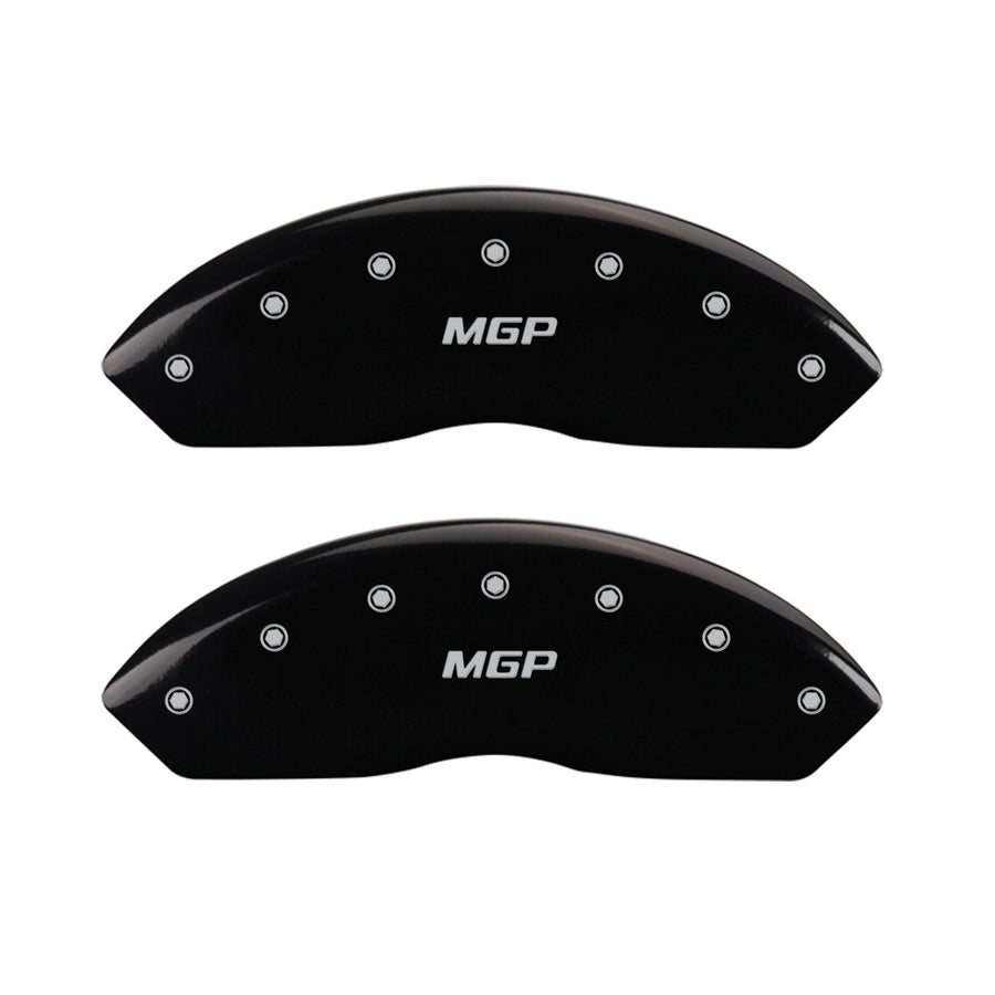 Caliper Covers MGP 49011SMGPBK (Black Powder Coat Finish, Engraved Front and Rear: MGP, Silver Characters, Set of 4)