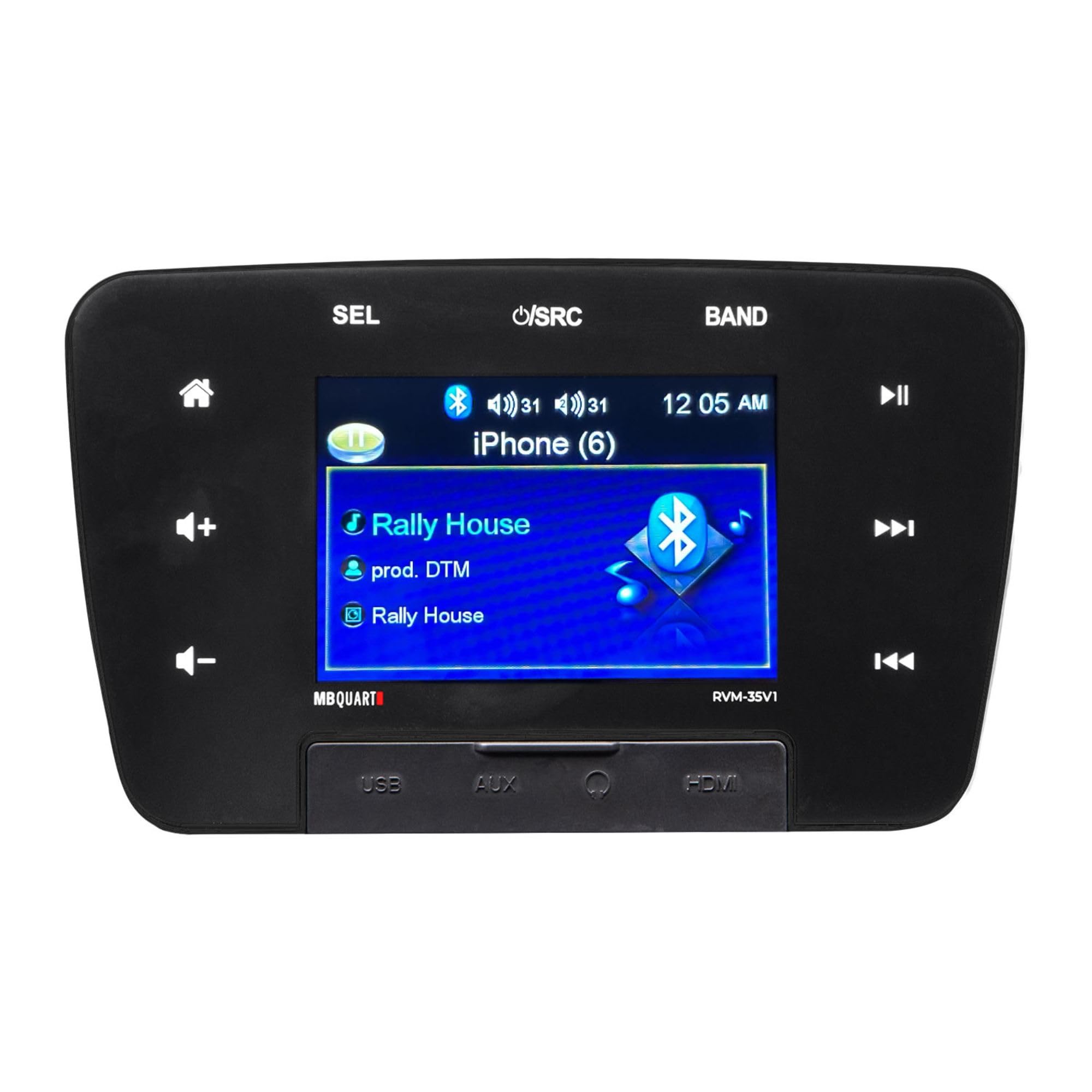 RVM-35V1 MB Quart 160W 3.5" Touchscreen Mechless Multimedia Bluetooth Source Unit w/Multi-Zone Audio, USB, AM/FM Radio & Camera Input for RVs & Cars