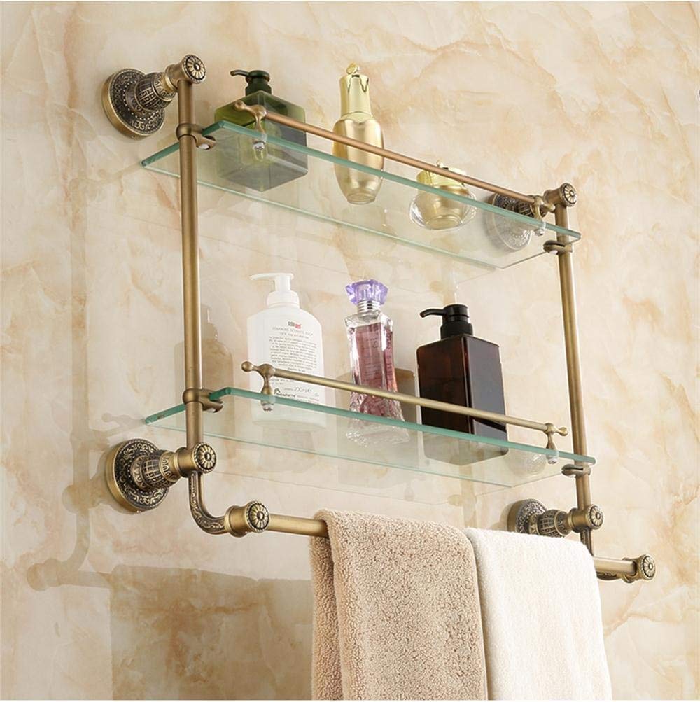 Allcopper BTBT Antique Glass Shelf with Towel Rail, Bathroom Cosmetic Storage Shelf, Individuality Design, 60 x 50 cm Bathroom Shelf