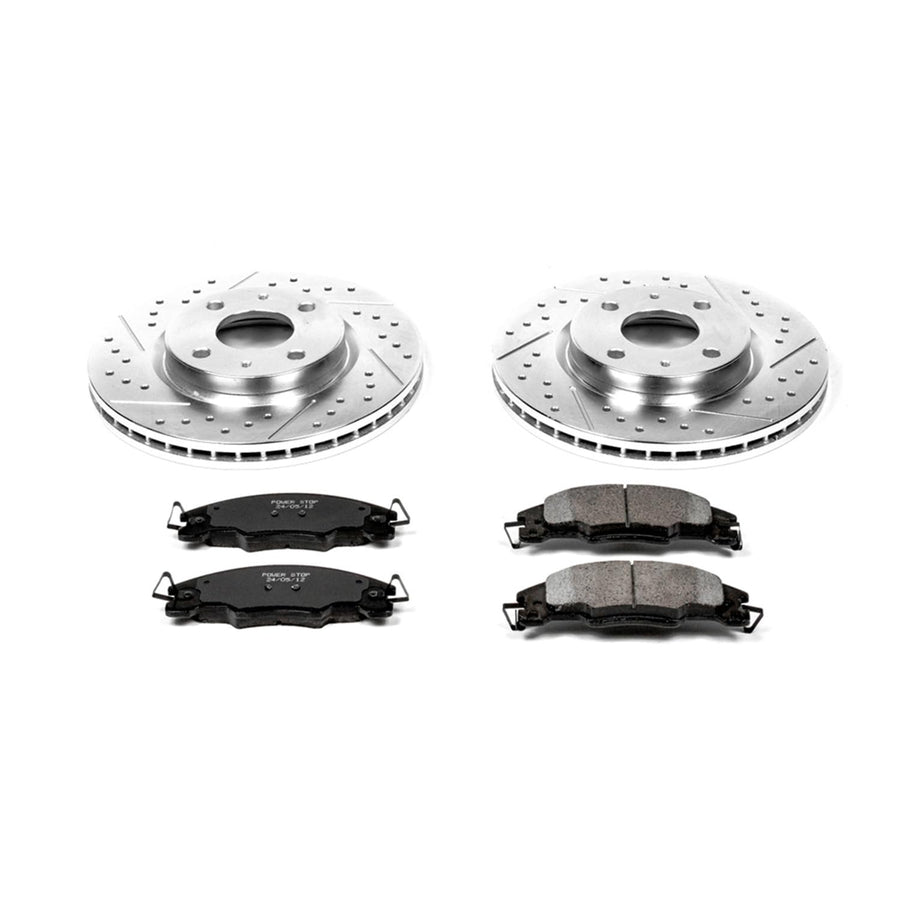 Power Stop K4726 Z23 Carbon Fiber Brake Pads with Drilled & Slotted Brake Rotors Kit For Ford Focus 2008-2011 [Model Specific]