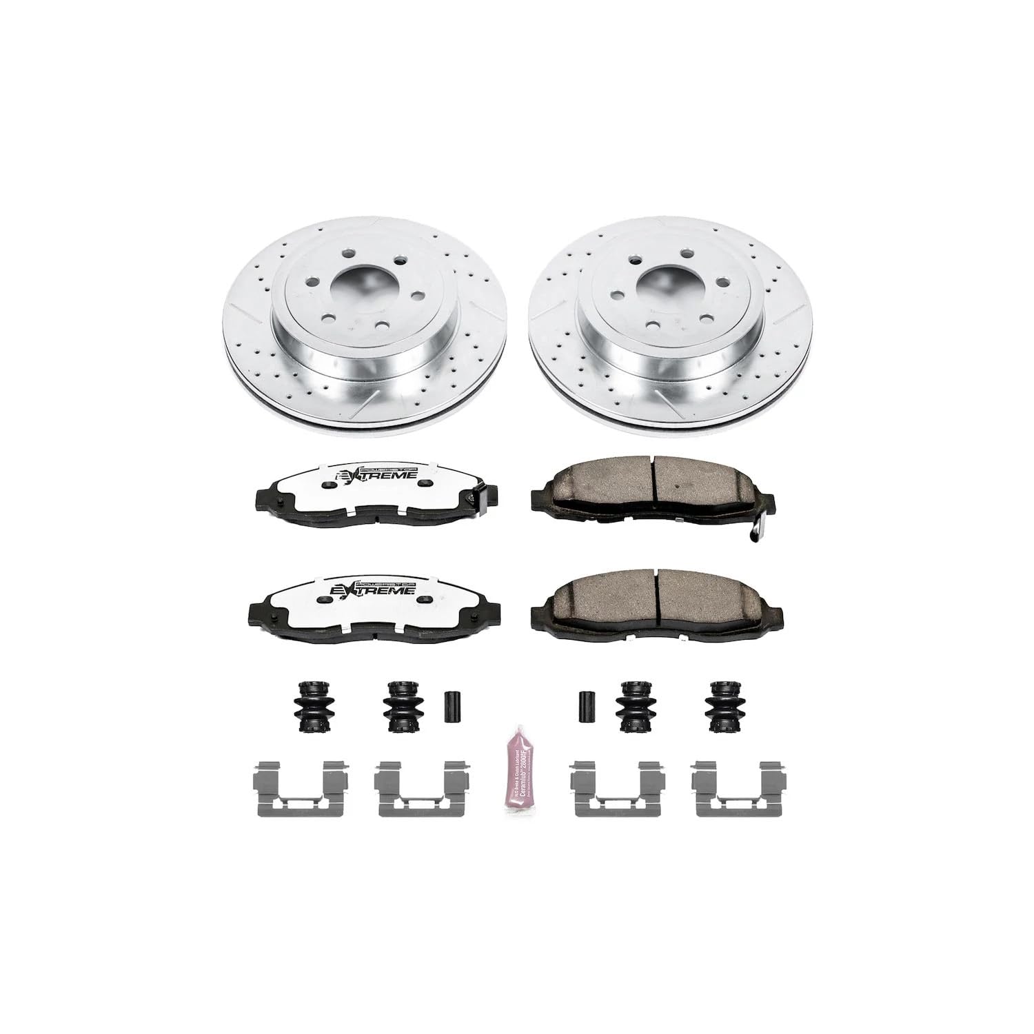 Front Brake Kit Power Stop For 2003 2004 Dodge Dakota - Truck & Tow Carbon Fiber Ceramic Brake Pads & Drilled and Slotted Rotors Replacement, K2187-36