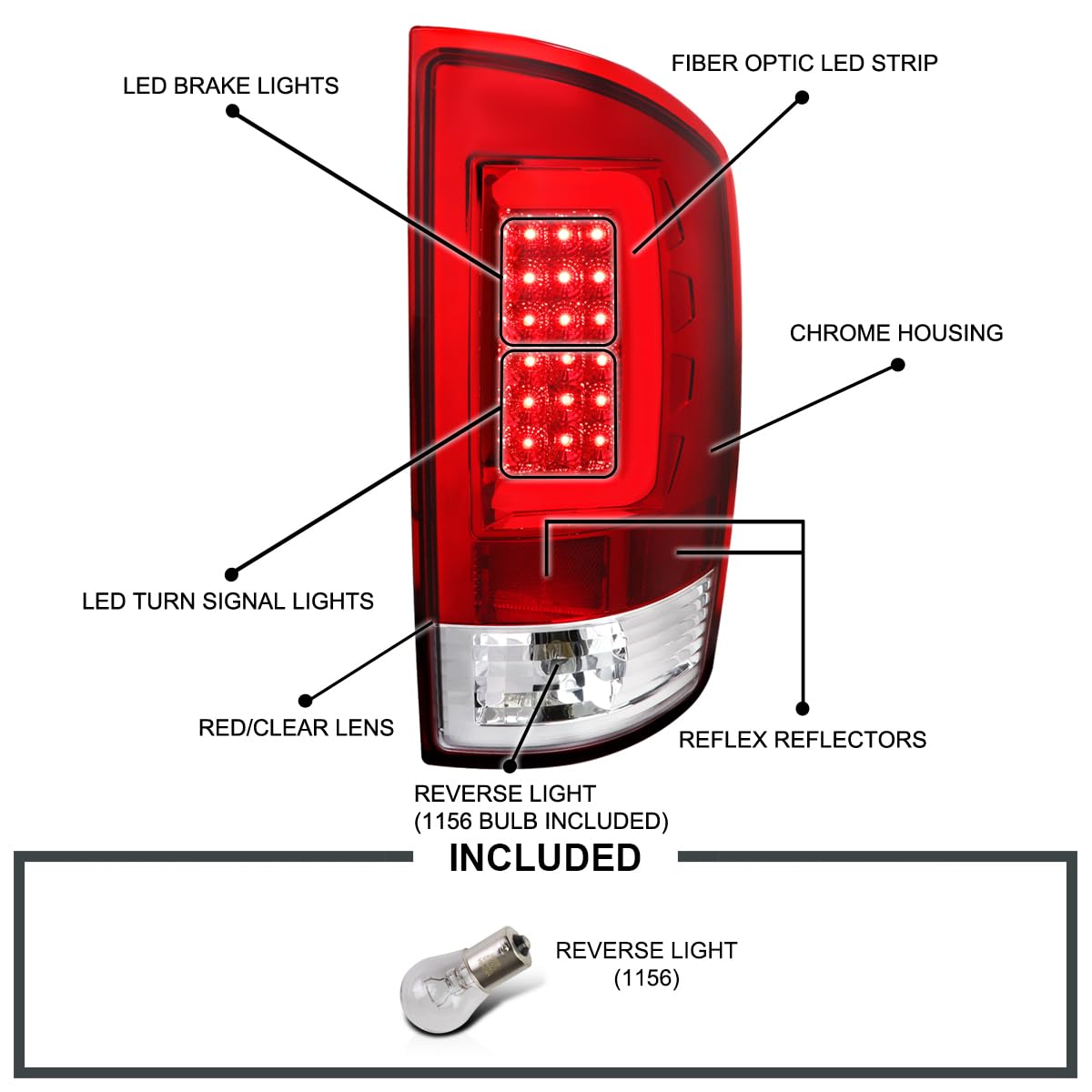 Red LED Bar Tail Lights SPEC-D TUNING Compatible with 2002-2006 Dodge Ram 1500/2500/3500, Left + Right Pair Assembly