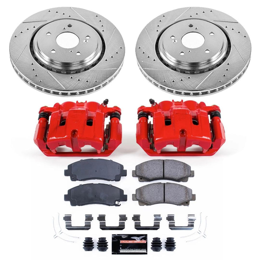 Power Stop Z23 Evolution Front Brake Caliper Kit KC7214- Brake Rotors, Carbon-Fiber Ceramic Brake Pads, Brake Calipers For Acura TLX 2015-2020 [Model Specific]